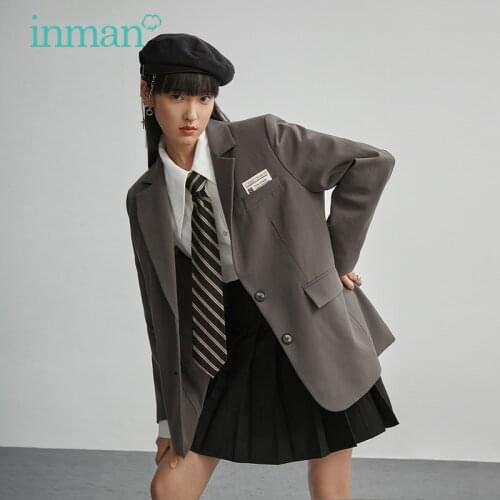 INMAN Autumn Winter blazer women Autumn Winter Minimalist Vintage Patch Decoration Loose Neat Casual Traf Pure Color Suit Coat