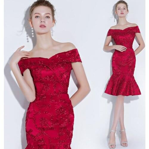 Elengant off the shoulder Cocktail Dress short mermaid lace dress for graduation party dress 2019 prom dress vestido de noiva