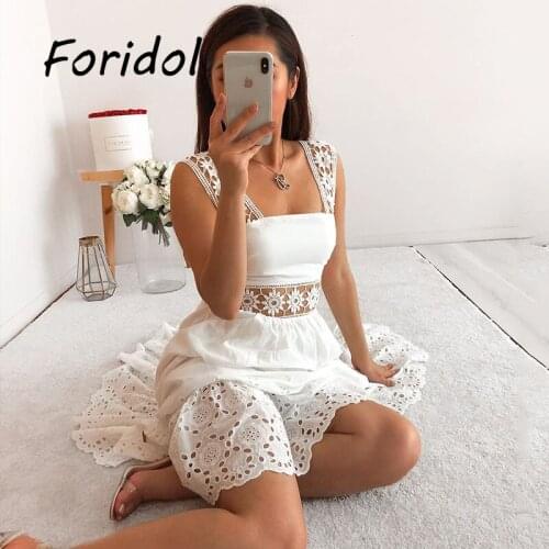 Foridol Spring Summer Women Beach Dress Elegant Backless Maxi Dress Hollow Out White Midi Dress Long Vestidos De Mujer