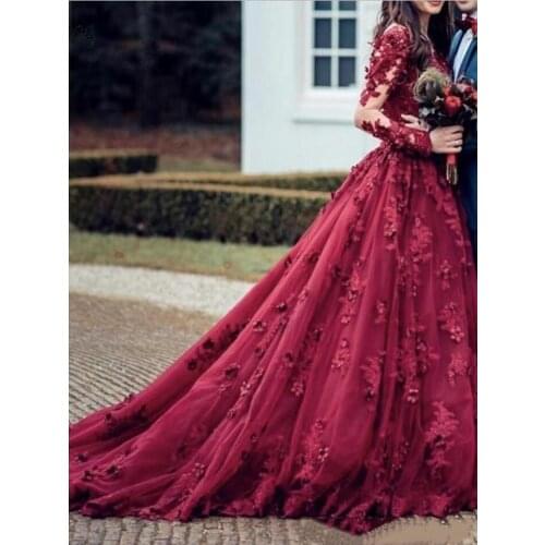 Pretty Burgundy Prom Gown Bead Party Dress Long Sleeve robe de soiree Elegant Special Occasion Prom Gowns vestido de fiesta 2021