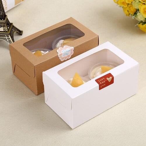 100pcs 16x9x7.5cm Muffin packaging 2 cupcake boxes,White cardboard gift cake box with pvc window,cupcake packing craft paper box