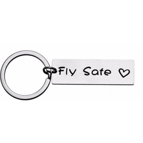 12PC/Lot Fly Safe Heart Keychain Jewelry Stainless Steel Keyring Women Men Pilot Business Travel Gifts Key Chains Rings Holder