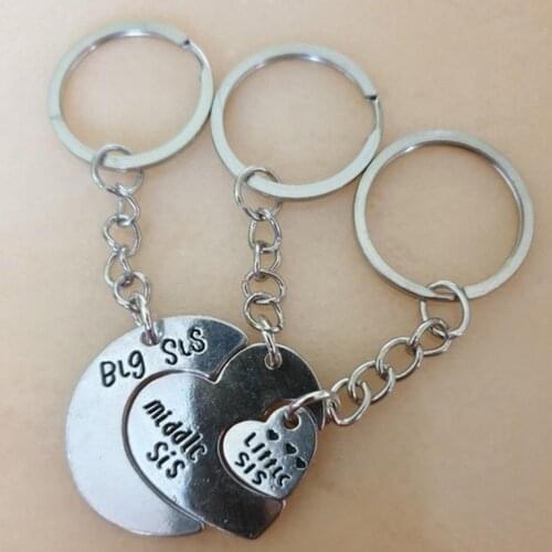 3Pcs/Set Big Middle Little Sis Moon Heart Charm Keychain Key Ring Holder Gift classmates,lover or sisters to show your care