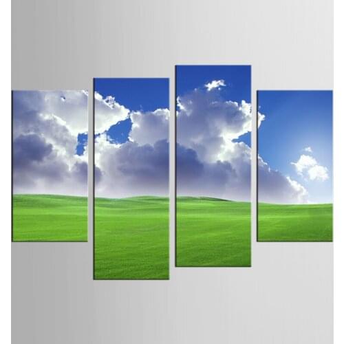 4 pieces / set of vast grassland blue sky and white clouds wall painting art wall decoration home decoration canvas XL-FJ30-1