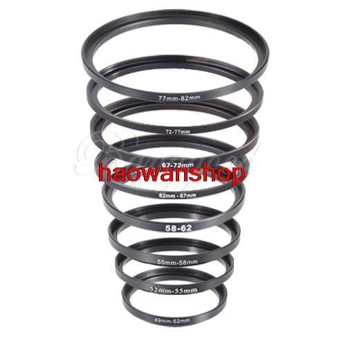 49-52-55-58-62-67-72-77-82 mm 8pcs Metal Step Up Rings Lens Adapter Filter Set