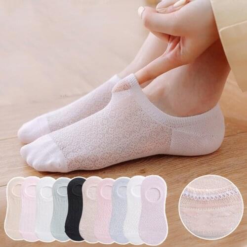 5 Pairs Cotton Invisible Socks Women Set Shallow Mouth Silicone Non-Slip Mesh Boat Socks Summer Thin Breathable Socks Slippers