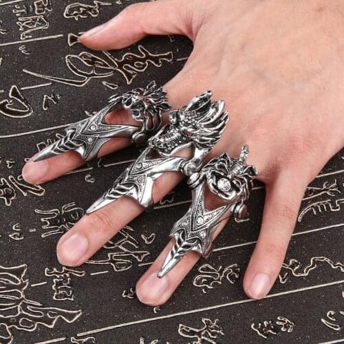 6 Pcs Mens Jewelry Silver Armor Knuckles Full-finger Double Rings Active Rings T21F