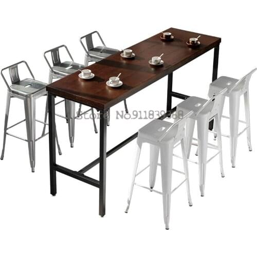 Industrial retro wrought iron bar table and chair combination simple solid wood bar chair bar stool backrest household high stoo