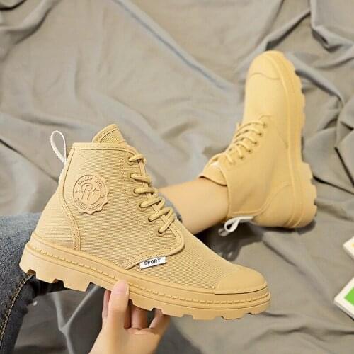 Women Autumn 4 Colors Ankle Boots Casual Lace Up Low Heels Female Platform Shoes Canvas Students With Shoes Tide