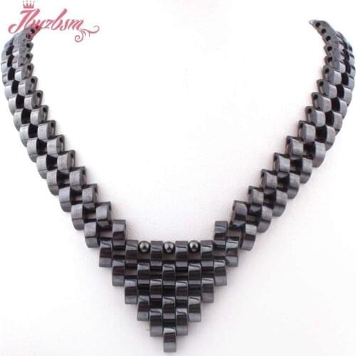 4x10mm Black Rectangle(No Magnetic) Hematite Natural Stone Beads For Knit Tribal Fashion Jewellery Necklace 19" Free Shipping