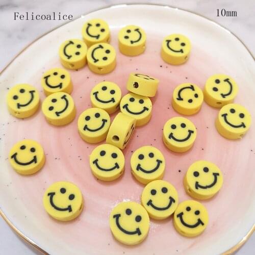 1000pcs10mm Polymer Clay Flat Back Round Smiley Face Loose Beads For DIY Handmade Gift Jewelry Making Necklace Bracelet