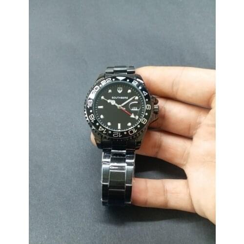 SOUTHBERG Watch Men GMT Rotatable Bezel Sapphire Glass Stainless steel Band Sport Quartz WristWatch reloj relogio 44MM