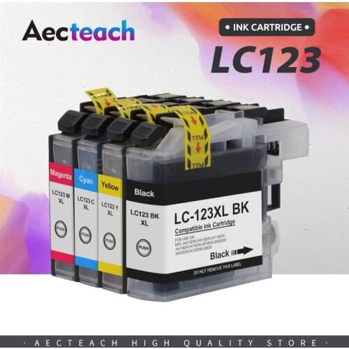 Aecteach new 4pcs Compatible LC121 LC 123 LC123 Ink Cartridge For Brother DCP-J552DW DCP-J752DW MFC-J470DW MFC-J650DW Printer