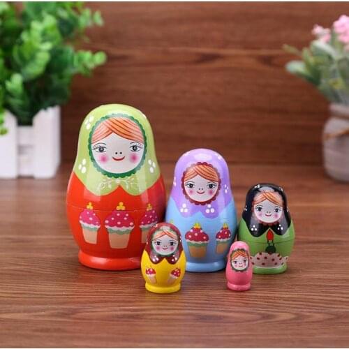 Baking Paint Girls Wood Russian Nesting Matryoshka Dolls Set Kids DIY Art Crafts Nesting Russian Doll Toy Children Painting Doll
