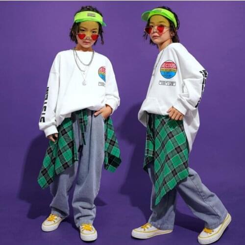 Kids Loose Hip Hop Clothing White Sweatshirt Boys Girls Jazz Dance wear Costumes Outfit KidsStage Ballroom Dancing Clothes Wear