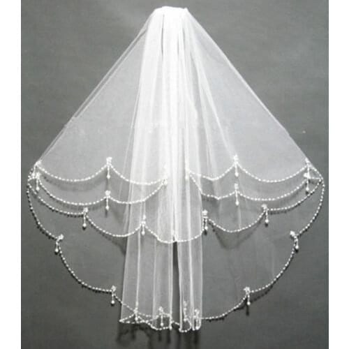 NEW 2T Elbow Beaded Edge Pearl white ivory Bridal WEDDING Veil with comb