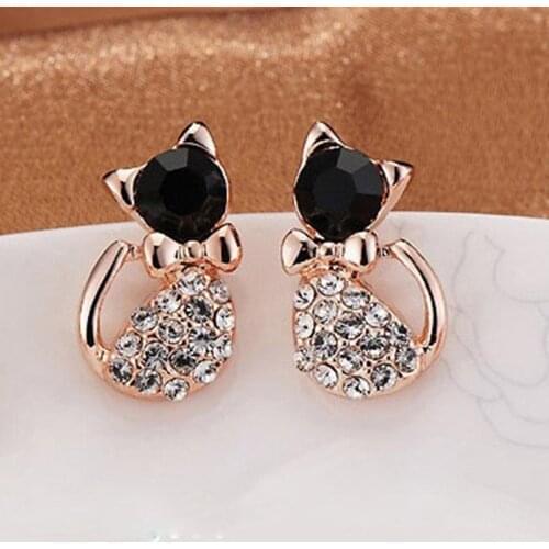 Hot Sell Fashion Crystal Earrings/Fashion jewelry/Lovely Rine stone Cat Earrings for women Free Shipping
