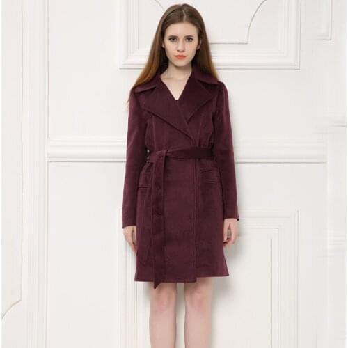 Classic Scarlet Extra Long Design Women Winter Woolen Jacket, Elegant Wool Jacket with Belt