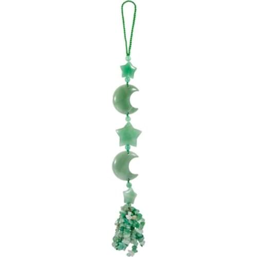 Classic Style Handmade Weave Green Aventurine Crescent Moon and Star Pendant with Tassels Jewelry