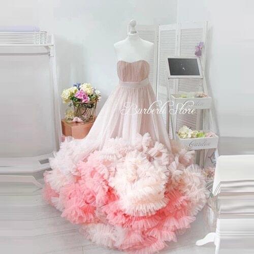 Beautiful Blush Pink Ruffles Tulle A-line Formal Dresses Long Women Christmas Party Dress Fashion Prom Gowns Custom Made