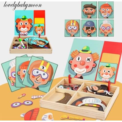 Magnetic Puzzle Cognitive Pairing Beneficial Intelligence Magnetic Paste Face Features Wooden Toys Early Education
