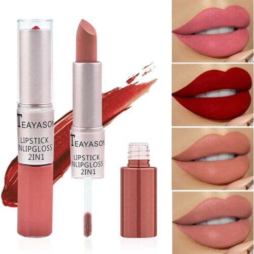 Two-in-one Matte Lip Gloss Waterproof Long Lasting Sexy Matte Liquid Lipstick Nude Velvet Lip Tint Lips Makeup Cosmetic 12color