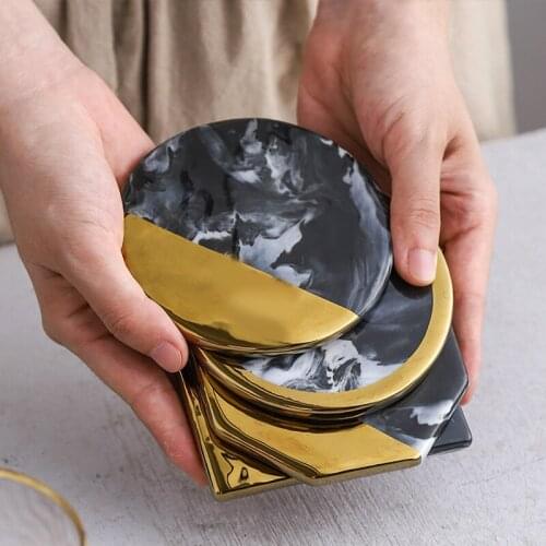 Marble Ceramic Cup Coaster Coffee Tea Drink Cup Mat Simple Insulation Pad Jewelry Display Tray Coasters Tableware Pad Graphite