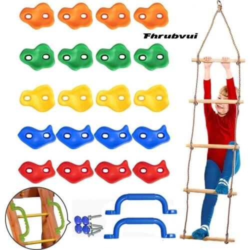 Rock Climbing Holds Set with Climbing Rope Ladder, Auxiliary Climbing Handle and Mounting Bolts - Kid DIY Rock Stone Wall