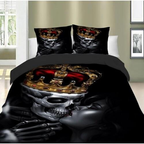 Crown Skeleton printed Duvet Cover set for comforter Gothic skull pattern Bedding Set with pillowcases King Queen Duvet Cover