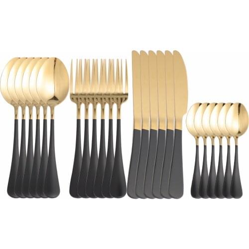 24Pcs Black Gold Stainless Steel Cutlery Tableware Set Dinnerware Dinner Flatware Set Party Forks Knives Spoons Set Silverware