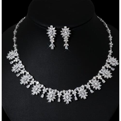 HIBRIDE Romantic 2PCS Leaf Design Statement Jewelry Set For Women Wedding Party Full Zircon Dubai Bridal jewelry Set 2021 N-191