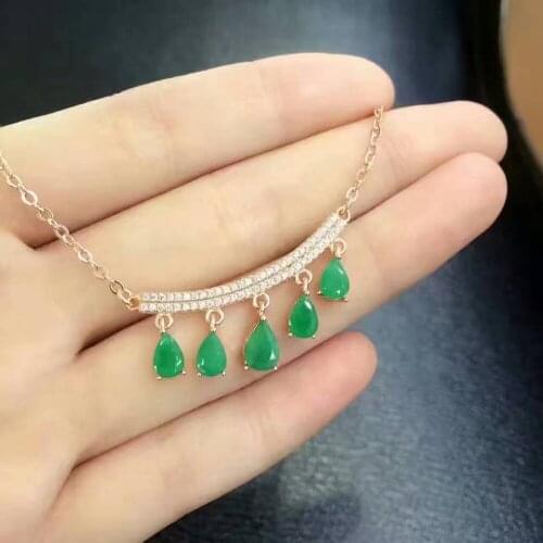 Natural green emerald gem Necklace natural gemstone Pendant Necklace S925 silver trendy Smiling face women Girl party Jewelry