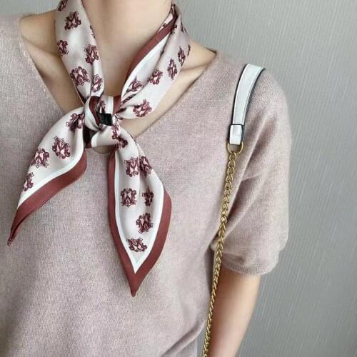 New Floating Ribbon Simulation Silk Scarf Female Satin Printing Tied Bags Pointed Corner Long Neck Scarf Scarf Headscarf