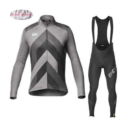 New style Winter thermal fleece Cycling Clothes Warn men Jersey suit Jacket riding bike MTB clothing Bib Pants set ENCYMO