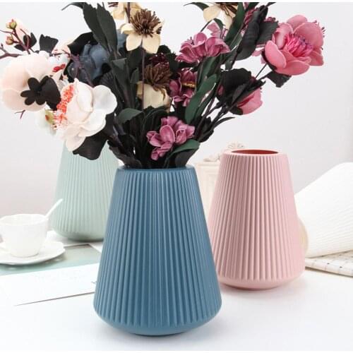 Solid Color Nordic Style Home Balcony Office Plastic Vase Dried Flower Pot Desktop Decor