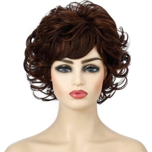 Wigs for Women Short Curly Hair With Bangs Natural Black and Brown Wigs Synthetic Daily Use Cosplay Heat Resistant Fiber Wigs