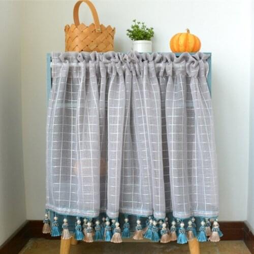 Rustic style Half Curtain For Kitchen Beige Cotton Linen Cabinet Door Tulle Short Curtain Home Bar Coffee Shop Decor