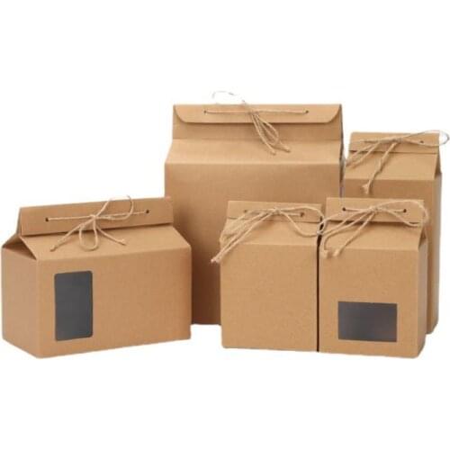 Retro Kraft Paper Box DIY Wedding Gift Favor Boxes Party Candy Box Tea Packaging with Jute Rope 100pcs SN1001