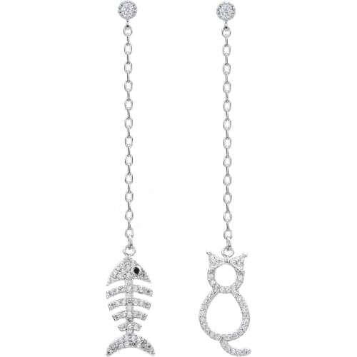 Long fringed cat and fish zircon earrings, suitable for women/girls wedding party Zircon Earrings ER-317