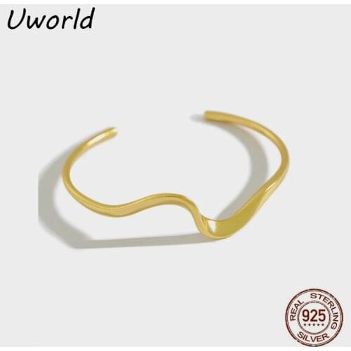 S925 Sterling Silver Wavy Bangle Platinum 18K Gold Plated heartbeat Shape Bangles Cuff bracelet Fine Jewelry for women