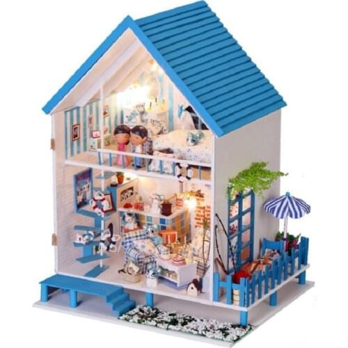 DIY Romantic Aegean Sea Handcraft Dollhouse Wooden Building Miniature Furniture Assembling Decoration Big Size Handmade Gift Toy