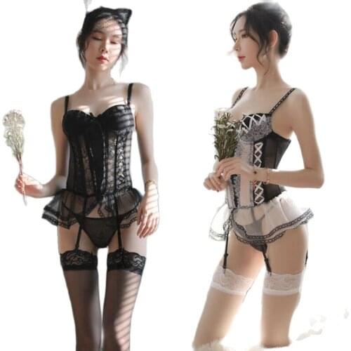Sexy Sexy Lingerie Sexy Lace Underwire Small Chest Gathered Vest Garter Suit Adult Woman Cosplay Costume Nightclub Uniform