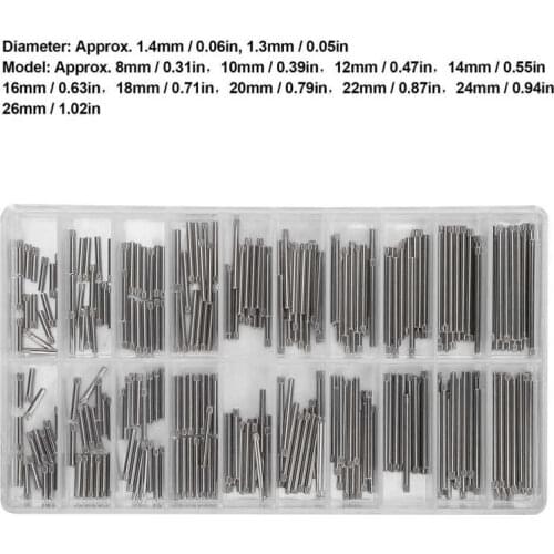 200pcs 1.3MM 1.4MM 8-26MM Stainless Steel Watch Bracelet Pin Friction Bar Assortment Watch Repair Accessory Tool for Watchmakers