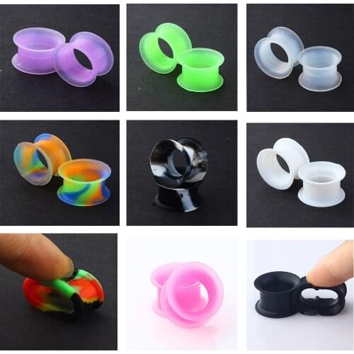 JUNLOWPY Silicone Flesh Tunnels Double Flared Hollow Ear Piercing Plugs Gauges Body Jewelry Earring Stretchers Expanders 96pcs