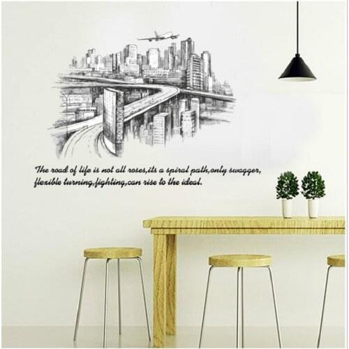 Modern Building Overpass Inspirational Quotes Wall Stickers For Office Home Decoration Pvc Wall Mural Art Diy Home Decals