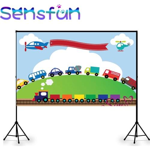 Sxy0317 Cartoon Trasportation tools Bus Car Photopgraphy Backdrop Kids Birthday Background for Photo Studio Train Airplane Baby