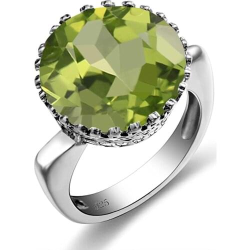 Szjinao Silver Rings For Women Real 925 Sterling SIlver Peridot Ring Punk Shiny Green Round Gemstones Elegant Party Fine Jewelry