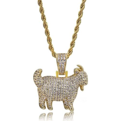 TOPGRILLZ Shiny Trendy Goat Animal Pendant Necklace Charms For Men Women Gold Silver Color Cubic Zircon Hip Hop Jewelry Gifts