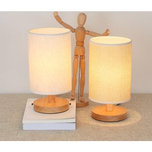 USB Bedside Table Lamp Modern LED Desk Light with Fabric Shade and Wood Base for Household Bedroom Ornaments настольная лампа