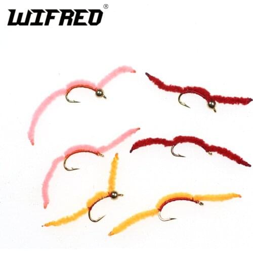 Wifreo 6PCS Size 16 Mix Color Sanjuan Worm Fly Trout Crappie Fly Fishing Bait Artificial Lures Earth Worm